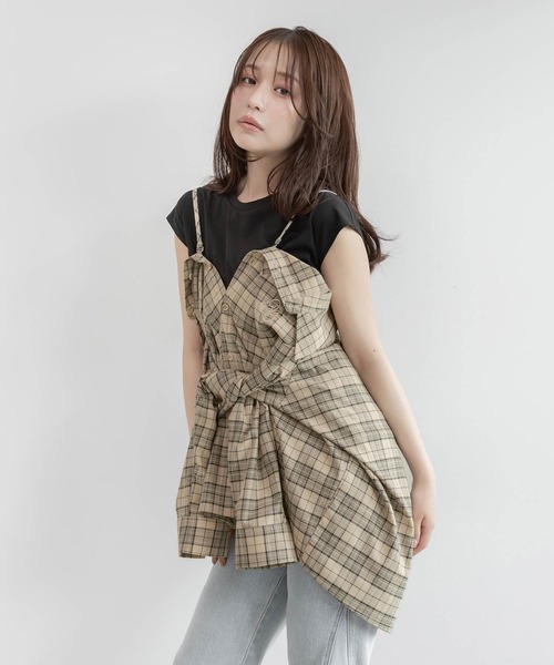 RANDA(ランダ)の「マルチWAY モノグラム刺繍オーバーサイズシャツ(シャツ/ブラウス・レディース・ブラック/ブラウン/ベージュ・FREE)」の1枚目の写真