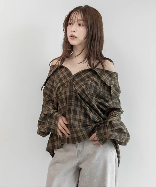 RANDA(ランダ)の「マルチWAY モノグラム刺繍オーバーサイズシャツ(シャツ/ブラウス・レディース・ブラック/ブラウン/ベージュ・FREE)」の19枚目の写真
