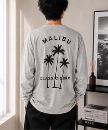 【Bls】 【ZM】【Bling Leads】ポケ付きヤシの木プリント 天竺ロンTEE(BL)