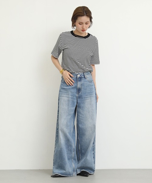 Re Fiina(フィーナ)の「バックベルトワイドパンツ(デニムパンツ・レディース・インディゴブルー・M/L)」の3枚目の写真