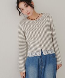 【WEB限定】ボーダー裾レースカーディガン