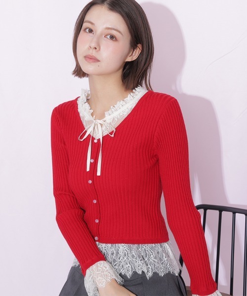 JILL by JILL STUART(ジルバイジルスチュアート)の「レースレイヤードリブニット(ニット/セーター・レディース・ブラック/グレー/レッド・FREE)」の19枚目の写真