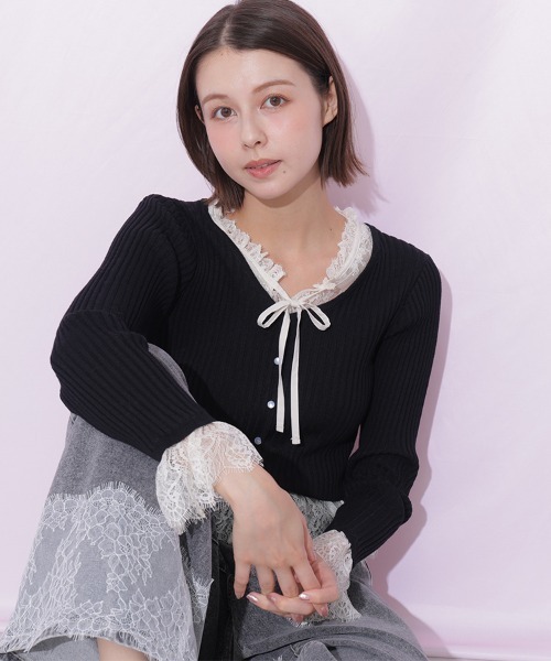 JILL by JILL STUART(ジルバイジルスチュアート)の「レースレイヤードリブニット(ニット/セーター・レディース・ブラック/グレー/レッド・FREE)」の10枚目の写真