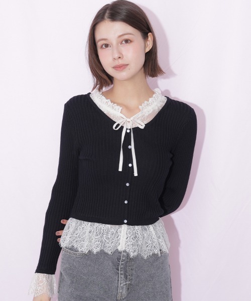JILL by JILL STUART(ジルバイジルスチュアート)の「レースレイヤードリブニット(ニット/セーター・レディース・ブラック/グレー/レッド・FREE)」の14枚目の写真