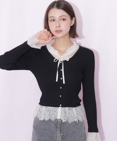 JILL by JILL STUART(ジルバイジルスチュアート)の「レースレイヤードリブニット(ニット/セーター・レディース・ブラック/グレー/レッド・FREE)」の15枚目の写真