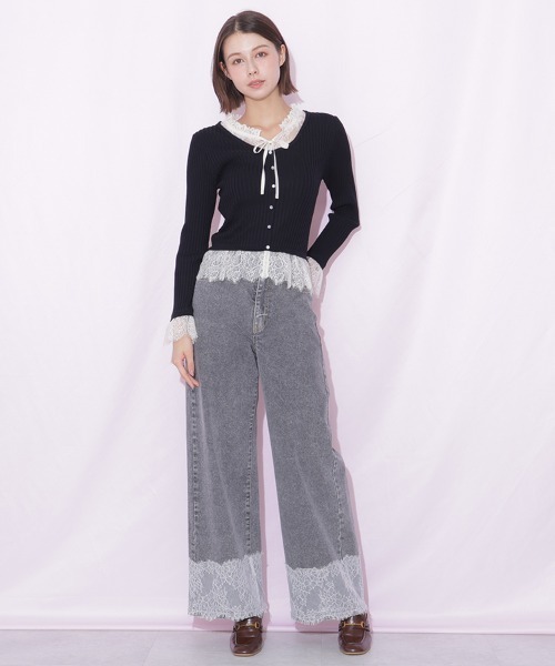 JILL by JILL STUART(ジルバイジルスチュアート)の「レースレイヤードリブニット(ニット/セーター・レディース・ブラック/グレー/レッド・FREE)」の6枚目の写真