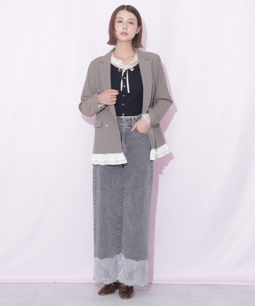 JILL by JILL STUART(ジルバイジルスチュアート)の「レースレイヤードリブニット(ニット/セーター・レディース・ブラック/グレー/レッド・FREE)」の8枚目の写真