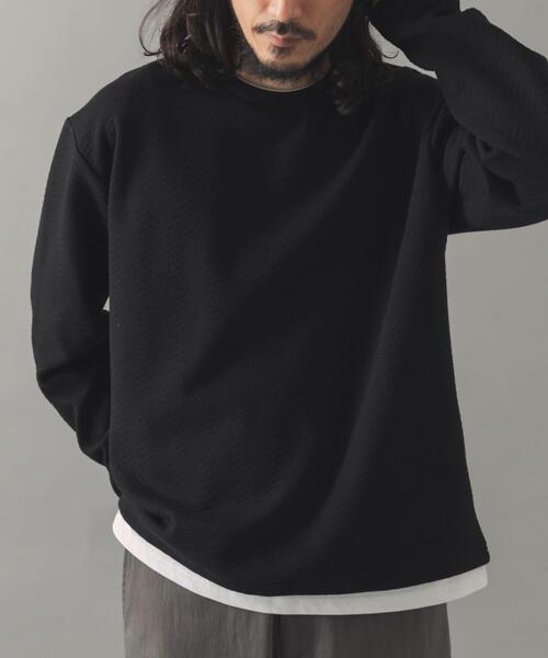ITEMS URBANRESEARCH(アイテムズ アーバンリサーチ)の「フェイクレイヤードジオメジャカードトップス(Tシャツ/カットソー・メンズ・ブラック/モカ/グレー・LARGE/MEDIUM)」の6枚目の写真