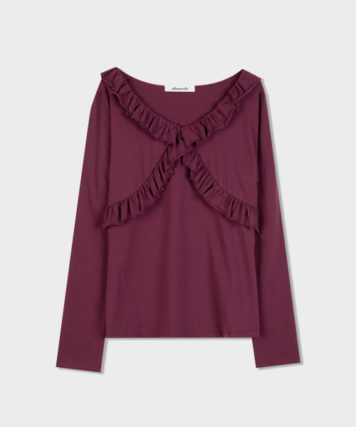 DIMANCHE（ディマンシュ）の「Ruffle Top (burgundy)（Tシャツ/カットソー・レディース・その他・FREE）」の2枚目の写真