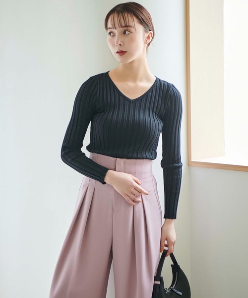 Dressa ブークレ Vネック ハイスリット フィット ミディ D901227 Dressa ブークレ Vネック ハイスリット フィット ミディ D901227