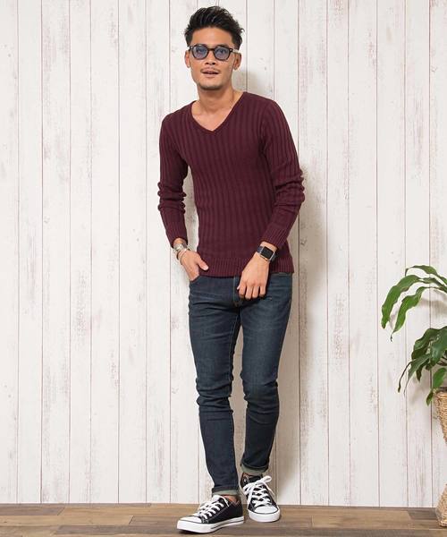 CavariA(キャバリア)の「『CavariA/キャバリア』リブ編みVネック長袖ニットセーター(ニット/セーター・メンズ・ブラック/ネイビー/グレー/オフホワイト/カーキ/ベージュ系その他/チャコール/ワイン・M/L)」の15枚目の写真