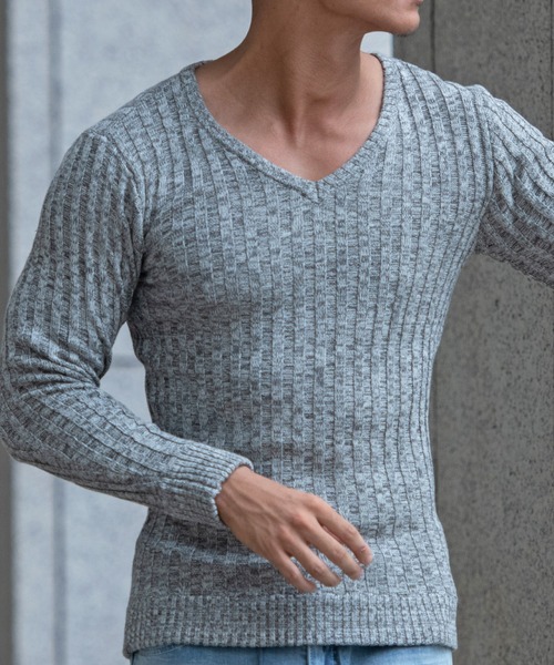 CavariA(キャバリア)の「『CavariA/キャバリア』リブ編みVネック長袖ニットセーター(ニット/セーター・メンズ・ブラック/ネイビー/グレー/オフホワイト/カーキ/ベージュ系その他/チャコール/ワイン・M/L)」の1枚目の写真