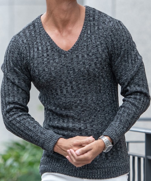 CavariA(キャバリア)の「『CavariA/キャバリア』リブ編みVネック長袖ニットセーター(ニット/セーター・メンズ・ブラック/ネイビー/グレー/オフホワイト/カーキ/ベージュ系その他/チャコール/ワイン・M/L)」の4枚目の写真