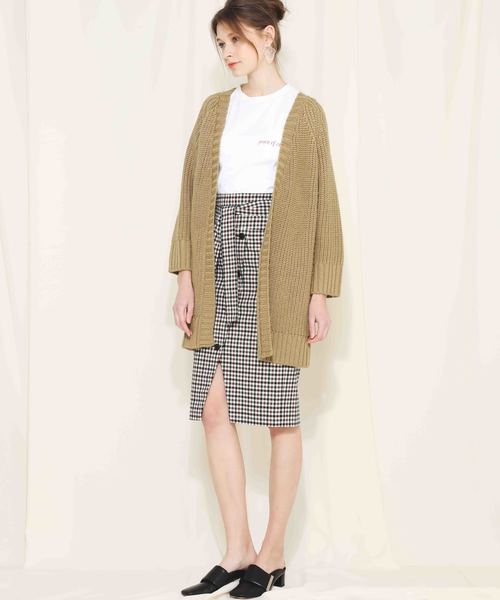 NINE（ナイン）の「【NINE】《STUDIOUS別注》ギンガムチェック柄ボタンスリットスカート（スカート・レディース・ブラウン/グレー・FREE）」の8枚目の写真