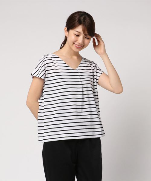 GeeRA（ジーラ）の「通勤にも使える！汗ジミ対策＆制菌加工ＶネックＴシャツ（Tシャツ/カットソー・レディース・ブラック/レッド/オフホワイト/カーキ/その他・LARGE/X-LARGE/XX-LARGE/MEDIUM/SMALL）」の5枚目の写真