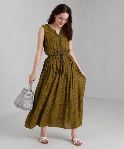 green label relaxing(グリーンレーベルリラクシング)の「CFC INDIA パネル プリント ワンピース(ワンピース・レディース・ダークグリーン/マスタード/ブラック・FREE)」の3枚目の写真