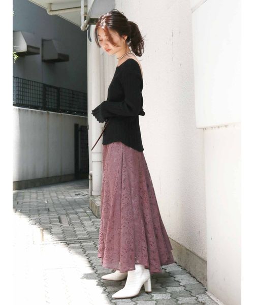 Ungrid（アングリッド）の「ランダムリブバックオープンニット（ニット/セーター・レディース・オフホワイト/ブラック/モカ・FREE）」の4枚目の写真