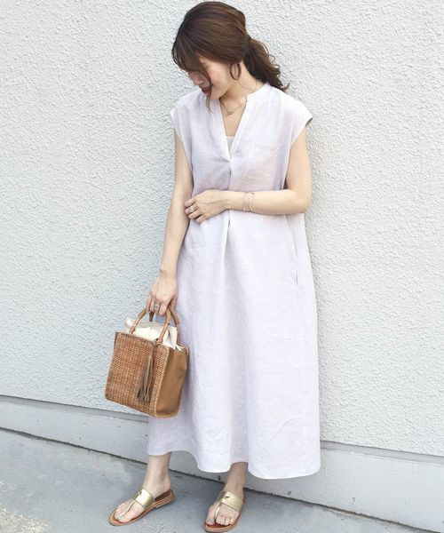 極美品 大人気♡ シップス SHIPS リネンノースリーブワンピース グリーン SHIPS 公式サイト