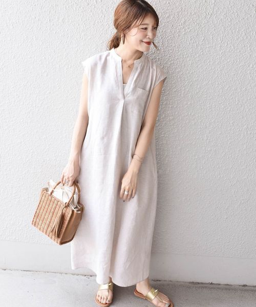 極美品 大人気♡ シップス SHIPS リネンノースリーブワンピース グリーン 極美品 大人気♡ シップス SHIPS リネンノースリーブワンピース