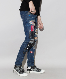 NO ID.×OVERDESIGNストレッチデニムグランジスキニーPT パンツ NO ID.（ノーアイディ）の「mp7222-NO ID.BLACK×OVERDESIGN