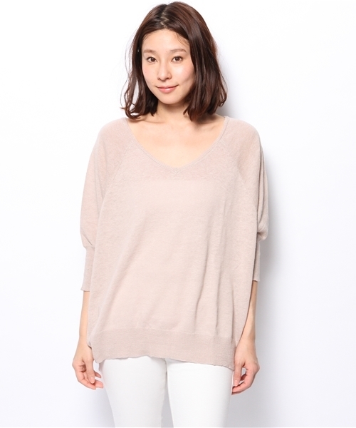 OUTLET（アウトレット）の「【mystic】ショートニットVプルオーバー（ニット/セーター・レディース・グレー/ピンク/ブラック/ベージュ・FREE）」の5枚目の写真