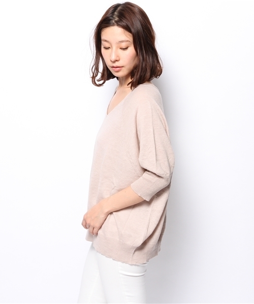 OUTLET（アウトレット）の「【mystic】ショートニットVプルオーバー（ニット/セーター・レディース・グレー/ピンク/ブラック/ベージュ・FREE）」の6枚目の写真
