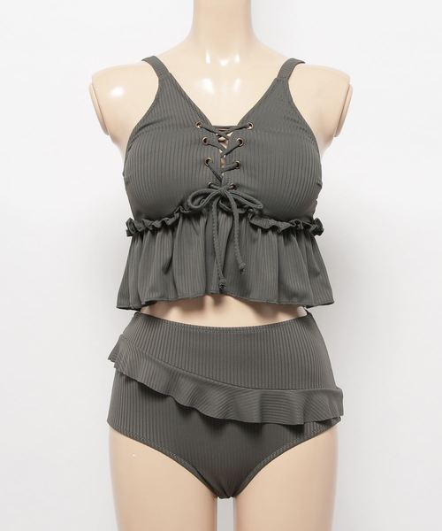 Dita（ディータ）の「【3点セット】ショートパンツ付き編み上げフリルトップスビキニセット【RT】（水着・レディース・ブラック/テラコッタ/カーキ・M/L/XL）」の21枚目の写真