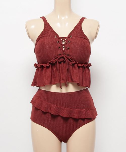 Dita（ディータ）の「【3点セット】ショートパンツ付き編み上げフリルトップスビキニセット【RT】（水着・レディース・ブラック/テラコッタ/カーキ・M/L/XL）」の22枚目の写真