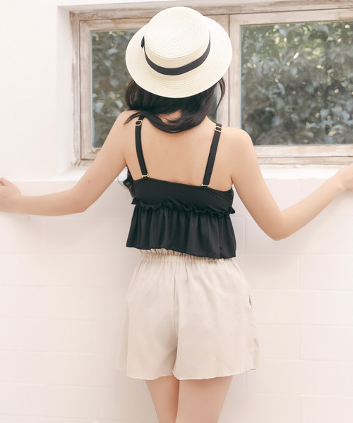 Dita（ディータ）の「【3点セット】ショートパンツ付き編み上げフリルトップスビキニセット【RT】（水着・レディース・ブラック/テラコッタ/カーキ・M/L/XL）」の6枚目の写真