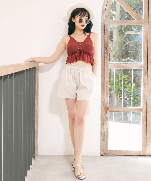 Dita（ディータ）の「【3点セット】ショートパンツ付き編み上げフリルトップスビキニセット【RT】（水着・レディース・ブラック/テラコッタ/カーキ・M/L/XL）」の19枚目の写真