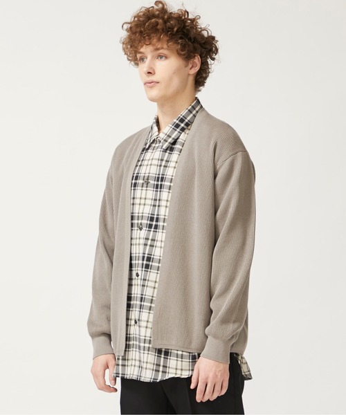 【美品】秋冬物 BATONER ハイカウントリブ カーディガン 2 M 若草色 BATONER（バトナー）の「【BATONER】ハイカウントリブカーディガン