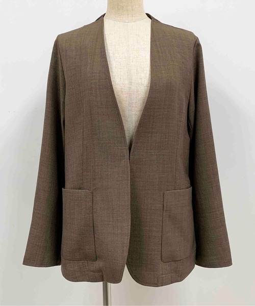 PICCIN（ピッチン）の「リネンライクカラーレスジャケット（ノーカラージャケット・レディース・ベージュ/ネイビー/オレンジ/モカ・M）」の5枚目の写真