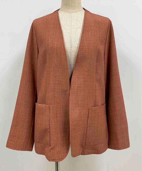 PICCIN（ピッチン）の「リネンライクカラーレスジャケット（ノーカラージャケット・レディース・ベージュ/ネイビー/オレンジ/モカ・M）」の6枚目の写真