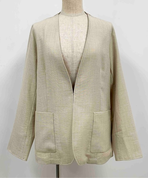 PICCIN（ピッチン）の「リネンライクカラーレスジャケット（ノーカラージャケット・レディース・ベージュ/ネイビー/オレンジ/モカ・M）」の8枚目の写真