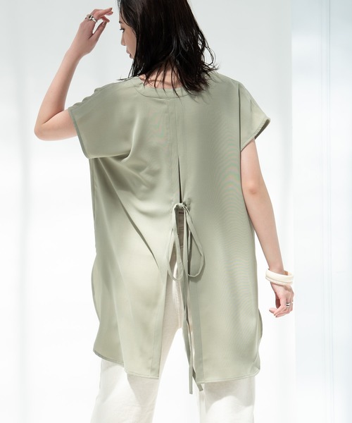 Aunt Marie's（アントマリーズ）の「AUNT MARIE'S ハーフスリーブバックスリットシャツ（シャツ/ブラウス・レディース・ライトパープル/ベージュ/ホワイト/ライトグリーン/ブラック・FREE）」の13枚目の写真