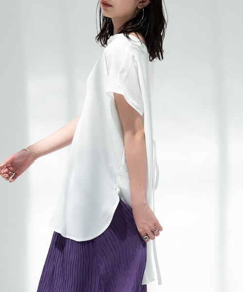 Aunt Marie's（アントマリーズ）の「AUNT MARIE'S ハーフスリーブバックスリットシャツ（シャツ/ブラウス・レディース・ライトパープル/ベージュ/ホワイト/ライトグリーン/ブラック・FREE）」の9枚目の写真