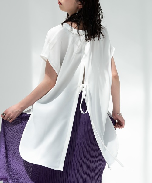 Aunt Marie's（アントマリーズ）の「AUNT MARIE'S ハーフスリーブバックスリットシャツ（シャツ/ブラウス・レディース・ライトパープル/ベージュ/ホワイト/ライトグリーン/ブラック・FREE）」の15枚目の写真