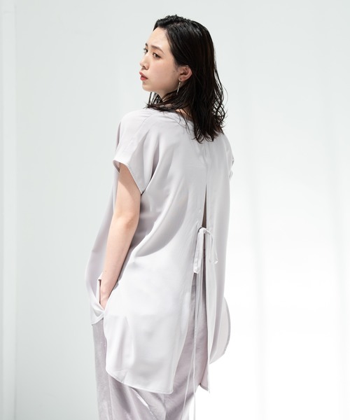 Aunt Marie's（アントマリーズ）の「AUNT MARIE'S ハーフスリーブバックスリットシャツ（シャツ/ブラウス・レディース・ライトパープル/ベージュ/ホワイト/ライトグリーン/ブラック・FREE）」の10枚目の写真