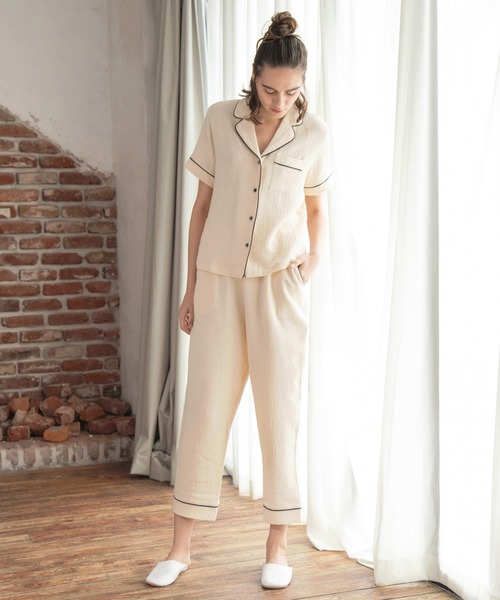 bijorie（ビジュリィ）の「コットンガーゼ パジャマ／半袖（ルームウェア/パジャマ・レディース・ネイビー/アイボリー/ピンク系その他3・FREE）」の6枚目の写真