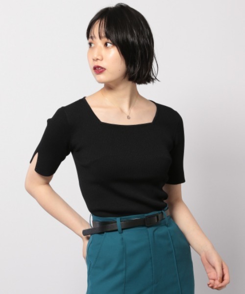 PAGEBOY（ページボーイ）の「スクエアショートスリーブリブニット（ニット/セーター・レディース・ブラック/オフホワイト/レッド系その他/グレイッシュベージュ・FREE）」の3枚目の写真