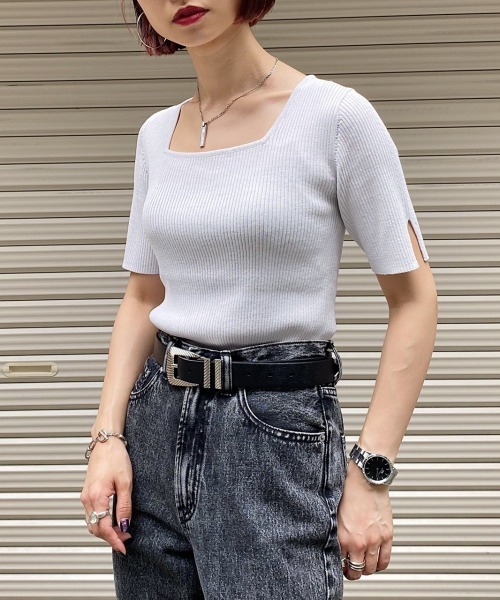 PAGEBOY（ページボーイ）の「スクエアショートスリーブリブニット（ニット/セーター・レディース・ブラック/オフホワイト/レッド系その他/グレイッシュベージュ・FREE）」の14枚目の写真