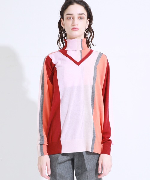 トップス TOGA PULLA Stripe knit with high neck TOGA PULLA（トーガ プルラ）の「Stripe knit with high neck