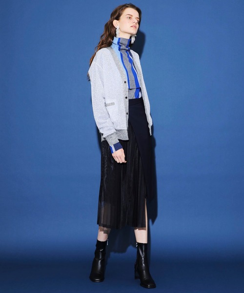 【TOGA PULLA】ブロックストライプ　ファー切り替えプルオーバーニット　S TOGA PULLA】ブロックストライプ ファー切り替えプルオーバーニット S