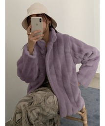 エコファー針抜きストライプショートブルゾン