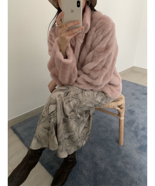 Jewelobe（ジュエローブ）の「エコファー針抜きストライプショートブルゾン（ブルゾン・レディース・ベージュ/ブルー/パープル/ピンク/アイボリー・FREE）」の5枚目の写真