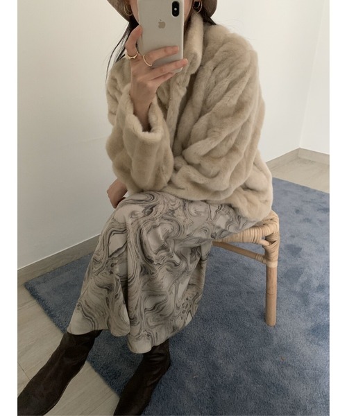 Jewelobe（ジュエローブ）の「エコファー針抜きストライプショートブルゾン（ブルゾン・レディース・ベージュ/ブルー/パープル/ピンク/アイボリー・FREE）」の13枚目の写真