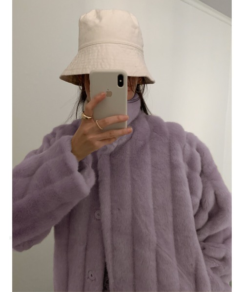 Jewelobe（ジュエローブ）の「エコファー針抜きストライプショートブルゾン（ブルゾン・レディース・ベージュ/ブルー/パープル/ピンク/アイボリー・FREE）」の21枚目の写真