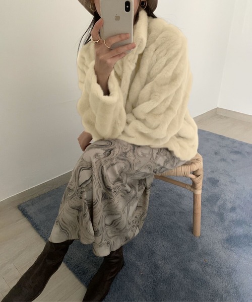 Jewelobe（ジュエローブ）の「エコファー針抜きストライプショートブルゾン（ブルゾン・レディース・ベージュ/ブルー/パープル/ピンク/アイボリー・FREE）」の16枚目の写真