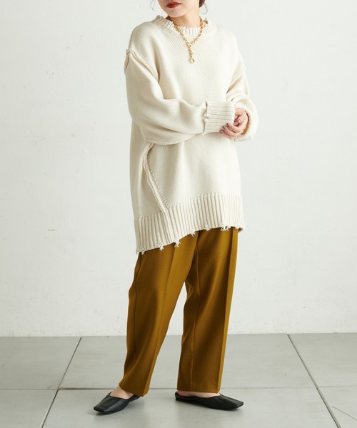 natural couture（ナチュラルクチュール）の「【WEB限定カラー有り】アウトシームダメージニット（ニット/セーター・レディース・ブラック/ベージュ/オレンジ/アイボリー/ブルー・FREE）」の22枚目の写真