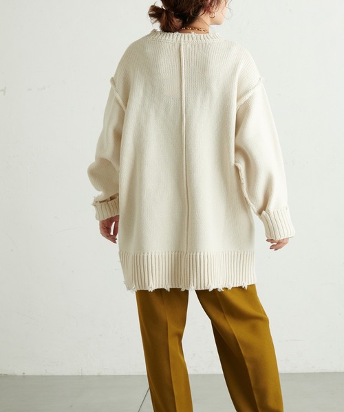 natural couture（ナチュラルクチュール）の「【WEB限定カラー有り】アウトシームダメージニット（ニット/セーター・レディース・ブラック/ベージュ/オレンジ/アイボリー/ブルー・FREE）」の21枚目の写真